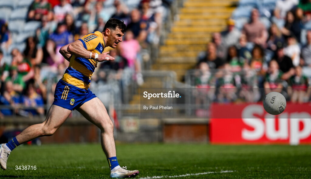 26 April 2026; Diarmuid Murtagh of Roscommon scores a goal during the Connacht GAA Football Senior Championship semi-final match between Mayo and Roscommon at Hastings Insurance MacHale Park in Castlebar, Mayo. Photo by Paul Phelan/Sportsfile