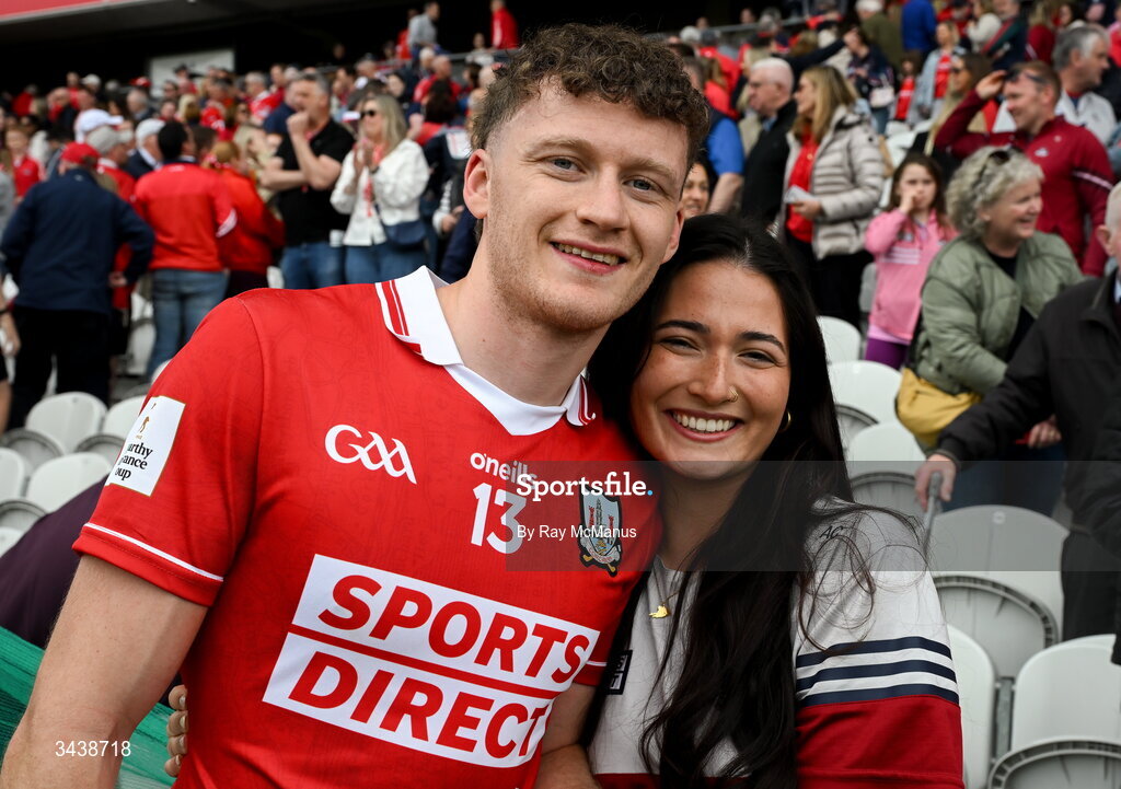 26 April 2026; Alan Connolly of Cork with his girlfriend Alanna O'Flynn after the Munster GAA Senior Hurling Championship Round 2 match between Cork and Limerick at SuperValu Páirc Uí Chaoimh in Cork. Photo by Ray McManus/Sportsfile