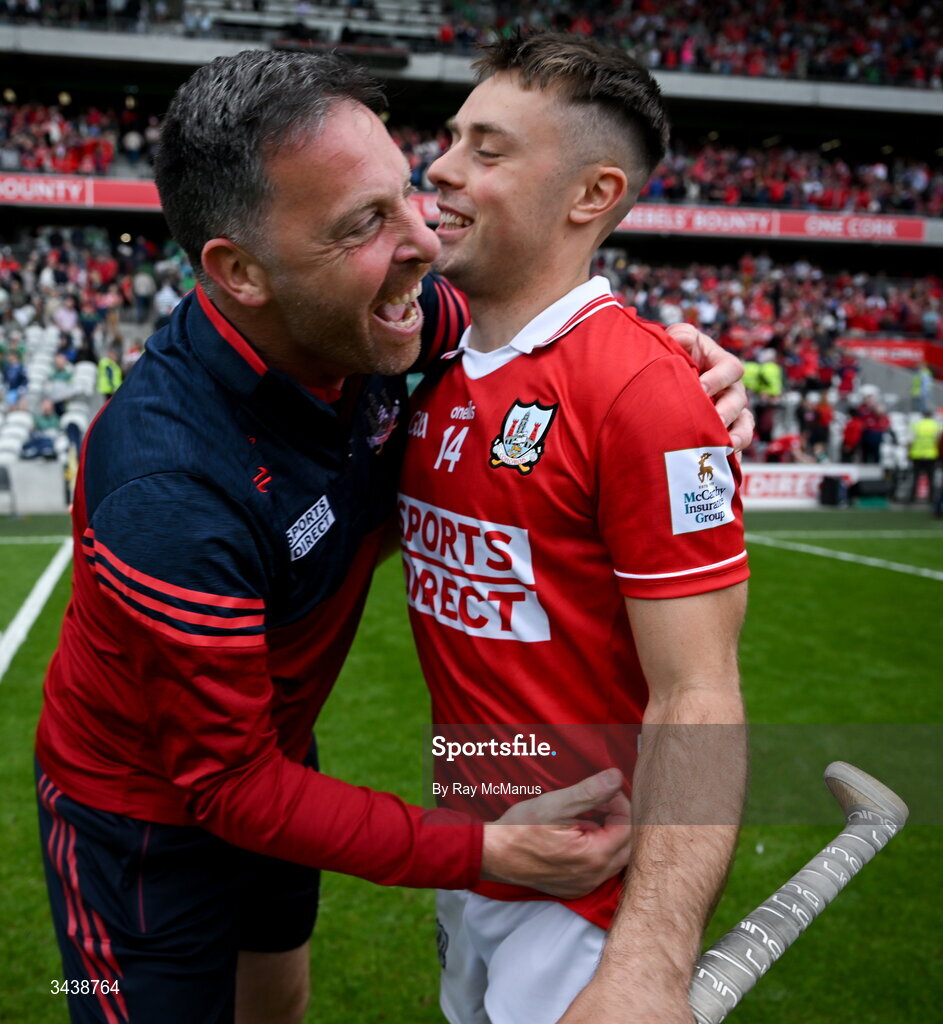 26 April 2026; Cork selector Ronan Curran and William Buckley celebrate after the Munster GAA Senior Hurling Championship Round 2 match between Cork and Limerick at SuperValu Páirc Uí Chaoimh in Cork. Photo by Ray McManus/Sportsfile