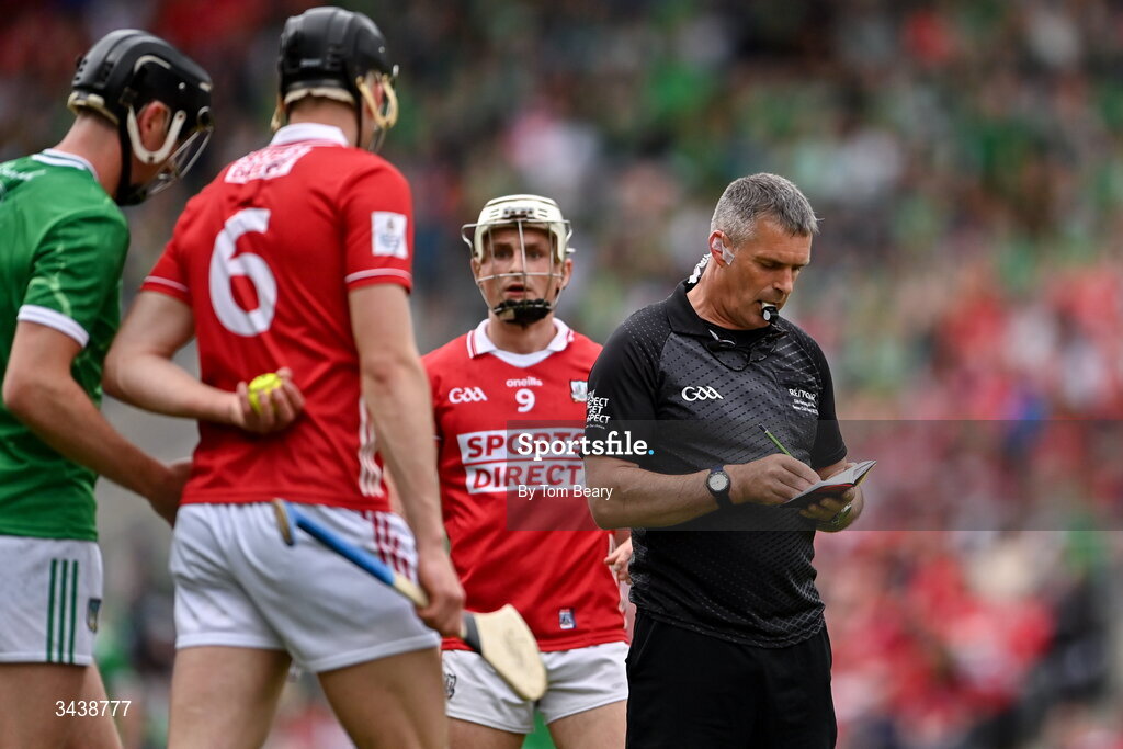 26 April 2026; Referee James Owens during the Munster GAA Senior Hurling Championship Round 2 match between Cork and Limerick at SuperValu Páirc Uí Chaoimh in Cork. Photo by Tom Beary/Sportsfile