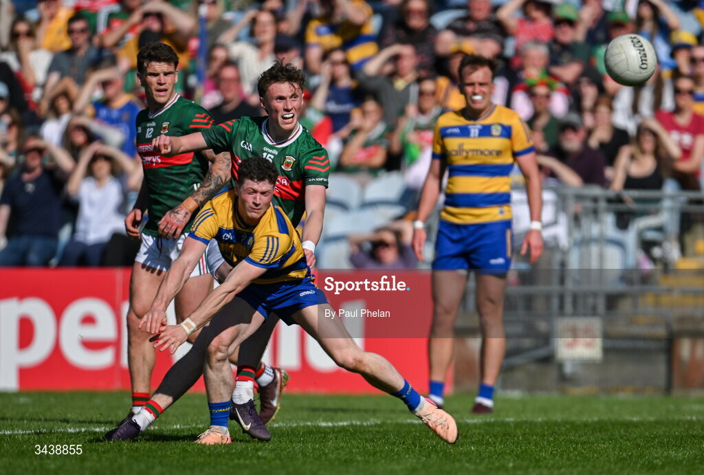 26 April 2026; Kobe McDonald of Mayo scores a point during the Connacht GAA Football Senior Championship semi-final match between Mayo and Roscommon at Hastings Insurance MacHale Park in Castlebar, Mayo. Photo by Paul Phelan/Sportsfile