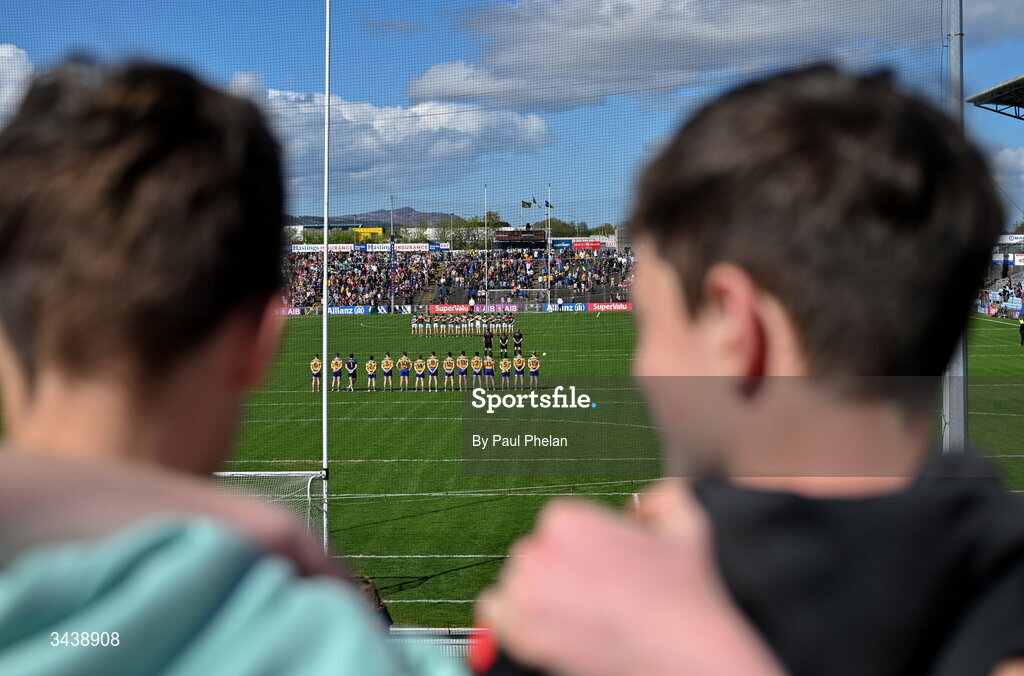 26 April 2026; The players and fans stand for a minutes silence before the Connacht GAA Football Senior Championship semi-final match between Mayo and Roscommon at Hastings Insurance MacHale Park in Castlebar, Mayo. Photo by Paul Phelan/Sportsfile