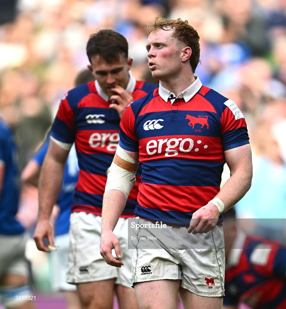 26 April 2026; Hugh Cooney of Clontarf FC reacts during the Energia Men's All-Ireland League Division 1A final match between Clontarf FC and St Mary's College RFC at the Aviva Stadium in Dublin. Photo by Tyler Miller/Sportsfile