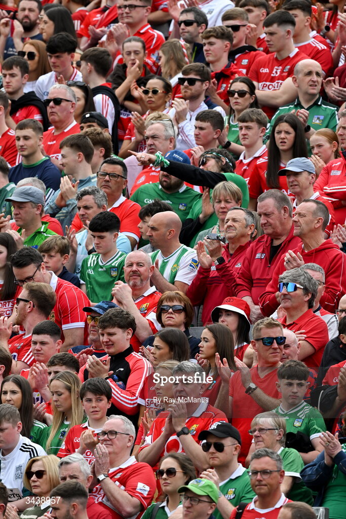 26 April 2026; Cork and Limerick supporters, on the terraces,  before the Munster GAA Senior Hurling Championship Round 2 match between Cork and Limerick at SuperValu Páirc Uí Chaoimh in Cork. Photo by Ray McManus/Sportsfile