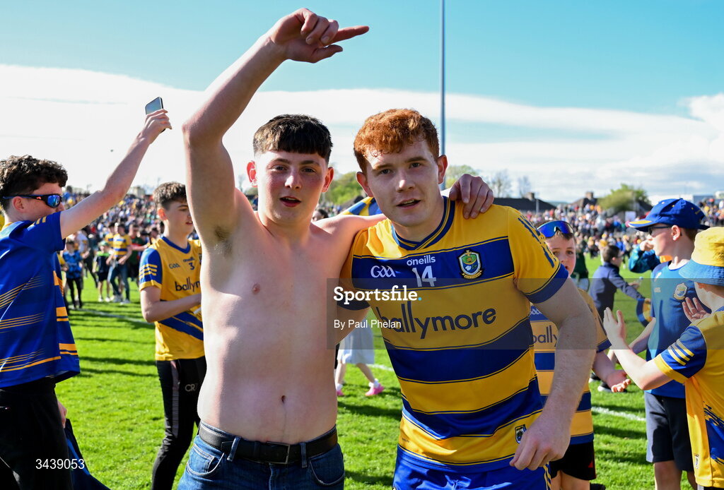 26 April 2026; Colm Neary of Roscommon celebrates with a supporter after the Connacht GAA Football Senior Championship semi-final match between Mayo and Roscommon at Hastings Insurance MacHale Park in Castlebar, Mayo. Photo by Paul Phelan/Sportsfile