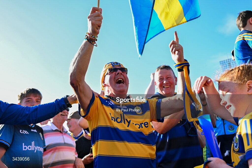 26 April 2026; Roscommon supporter Paddy Joe Burke celebrates after the Connacht GAA Football Senior Championship semi-final match between Mayo and Roscommon at Hastings Insurance MacHale Park in Castlebar, Mayo. Photo by Paul Phelan/Sportsfile