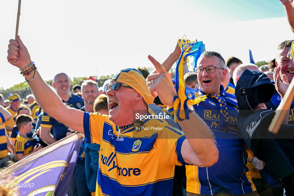 26 April 2026; Roscommon supporter Paddy Joe Burke celebrates after the Connacht GAA Football Senior Championship semi-final match between Mayo and Roscommon at Hastings Insurance MacHale Park in Castlebar, Mayo. Photo by Paul Phelan/Sportsfile