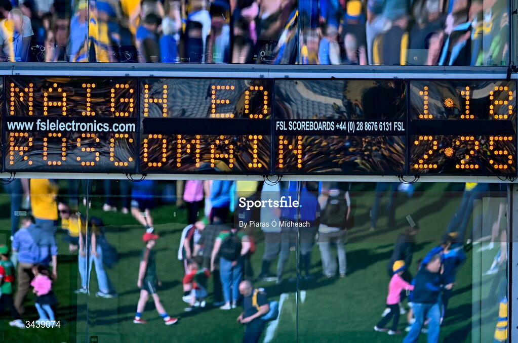 26 April 2026; A general view of the scoreboard, showing a ten point victory for Roscommon, after the Connacht GAA Football Senior Championship semi-final match between Mayo and Roscommon at Hastings Insurance MacHale Park in Castlebar, Mayo. Photo by Piaras Ó Mídheach/Sportsfile