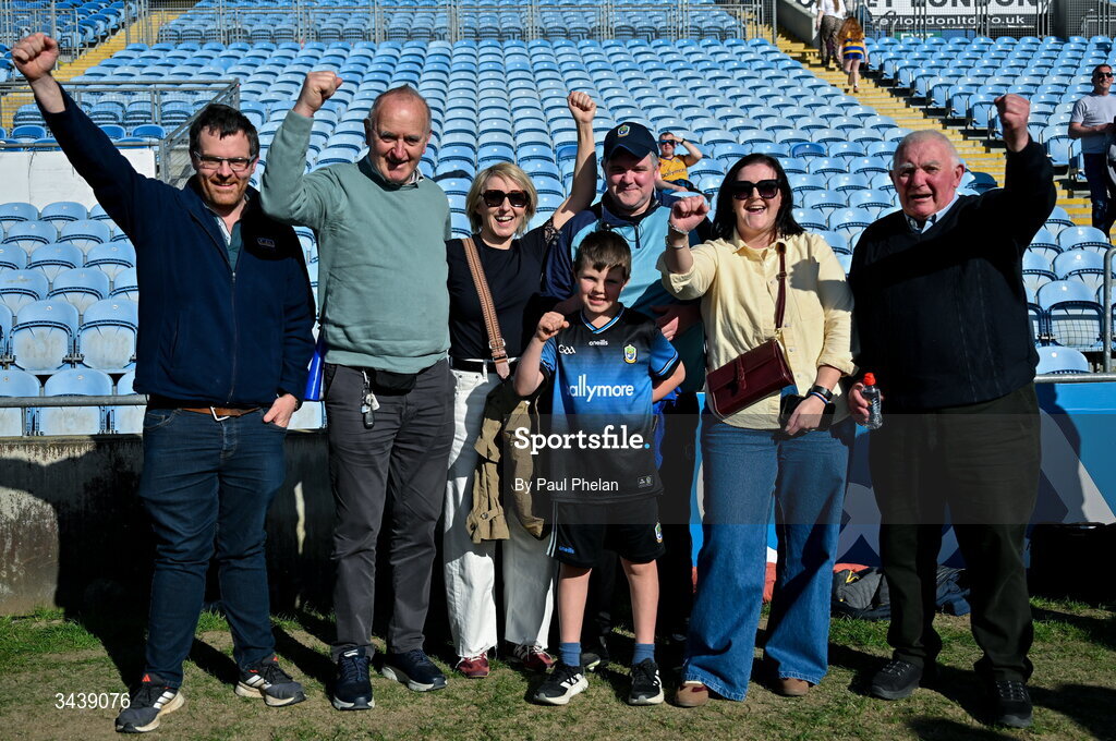 26 April 2026; The extended Dowd family celebrate with Roscommon manager Mark Dowd after the Connacht GAA Football Senior Championship semi-final match between Mayo and Roscommon at Hastings Insurance MacHale Park in Castlebar, Mayo. Photo by Paul Phelan/Sportsfile