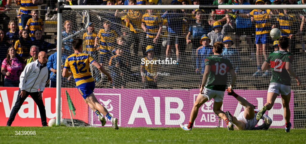 26 April 2026; Darragh Heneghan of Roscommon scores a goal during the Connacht GAA Football Senior Championship semi-final match between Mayo and Roscommon at Hastings Insurance MacHale Park in Castlebar, Mayo. Photo by Paul Phelan/Sportsfile