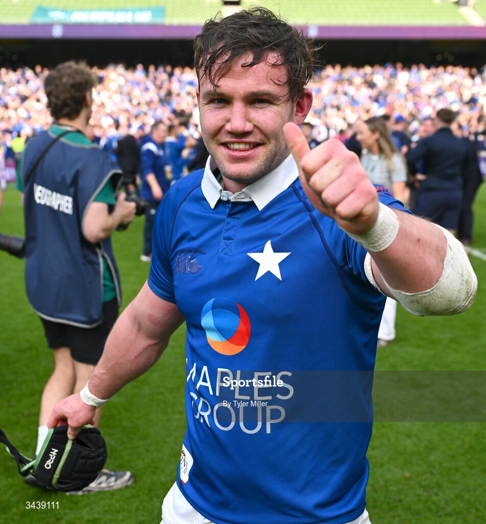 26 April 2026; Ethan Baxter of St Mary's College RFC celebrates after the Energia Men's All-Ireland League Division 1A final match between Clontarf FC and St Mary's College RFC at the Aviva Stadium in Dublin. Photo by Tyler Miller/Sportsfile