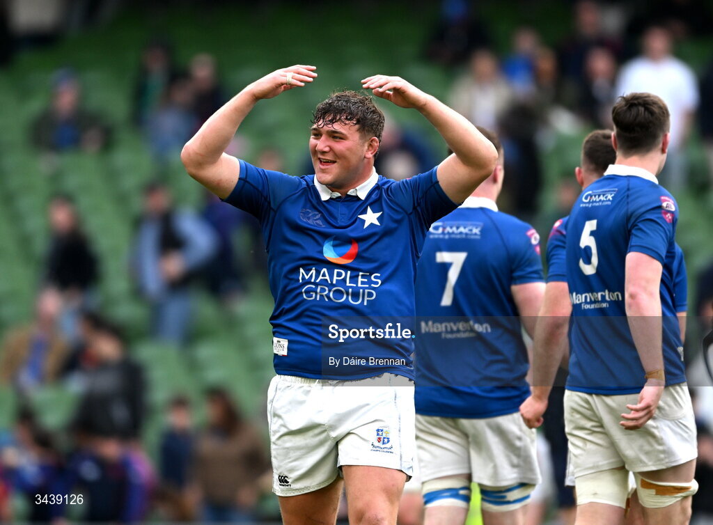 26 April 2026; Andrew Sparrow of St Mary's College RFC celebrates after the Energia Men's All-Ireland League Division 1A final match between Clontarf FC and St Mary's College RFC at the Aviva Stadium in Dublin. Photo by Daire Brennan/Sportsfile