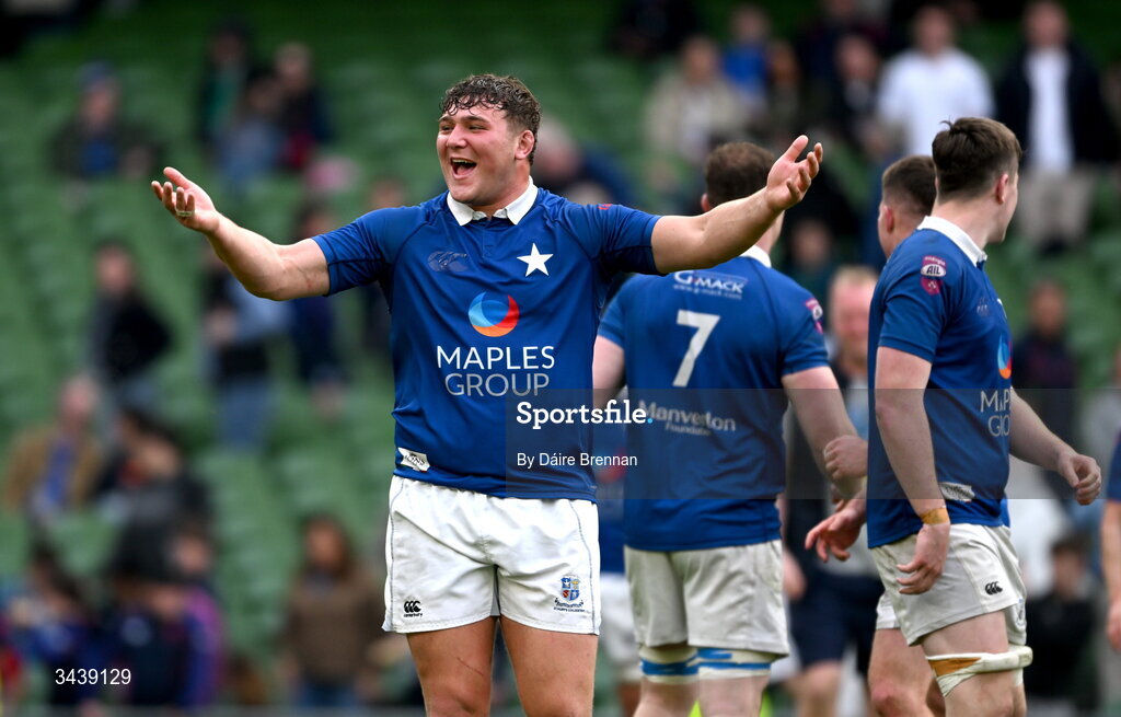 26 April 2026; Andrew Sparrow of St Mary's College RFC celebrates after the Energia Men's All-Ireland League Division 1A final match between Clontarf FC and St Mary's College RFC at the Aviva Stadium in Dublin. Photo by Daire Brennan/Sportsfile