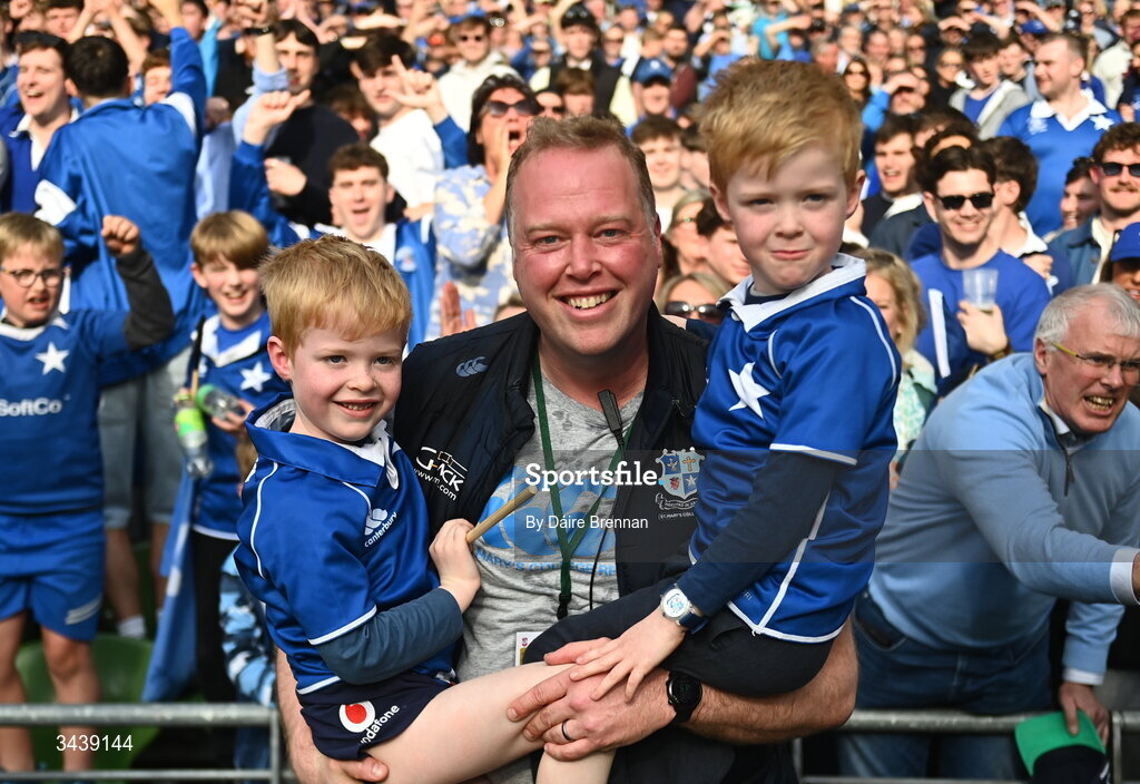 26 April 2026; St Mary's College RFC coach Jamie Cornett with his sons Luke and Timothy, aged 5, after the Energia Men's All-Ireland League Division 1A final match between Clontarf FC and St Mary's College RFC at the Aviva Stadium in Dublin. Photo by Daire Brennan/Sportsfile
