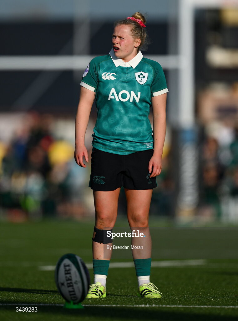 18 April 2026; Dannah O'Brien of Ireland during the Women's Six Nations Rugby Championship match between Ireland and Italy at Dexcom Stadium in Galway. Photo by Brendan Moran/Sportsfile