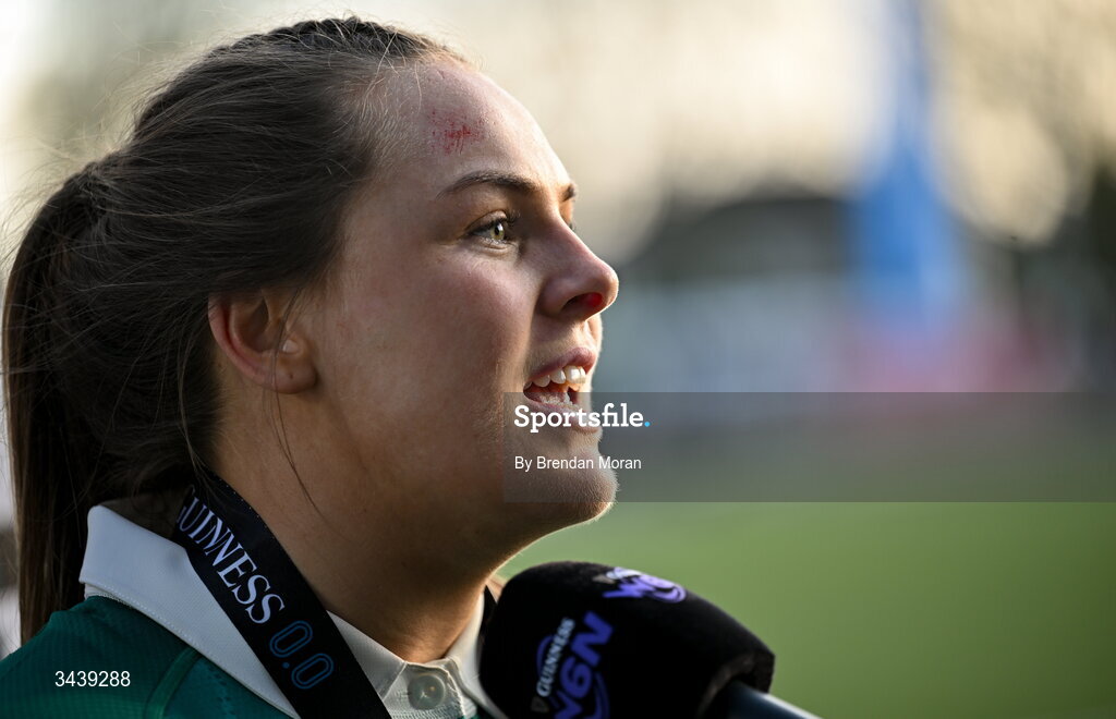 18 April 2026; Béibhinn Parsons of Ireland after the Women's Six Nations Rugby Championship match between Ireland and Italy at Dexcom Stadium in Galway. Photo by Brendan Moran/Sportsfile