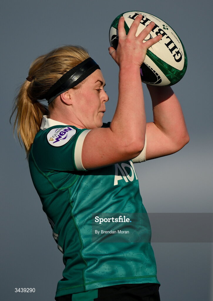 18 April 2026; Sam Monaghan of Ireland during the Women's Six Nations Rugby Championship match between Ireland and Italy at Dexcom Stadium in Galway. Photo by Brendan Moran/Sportsfile