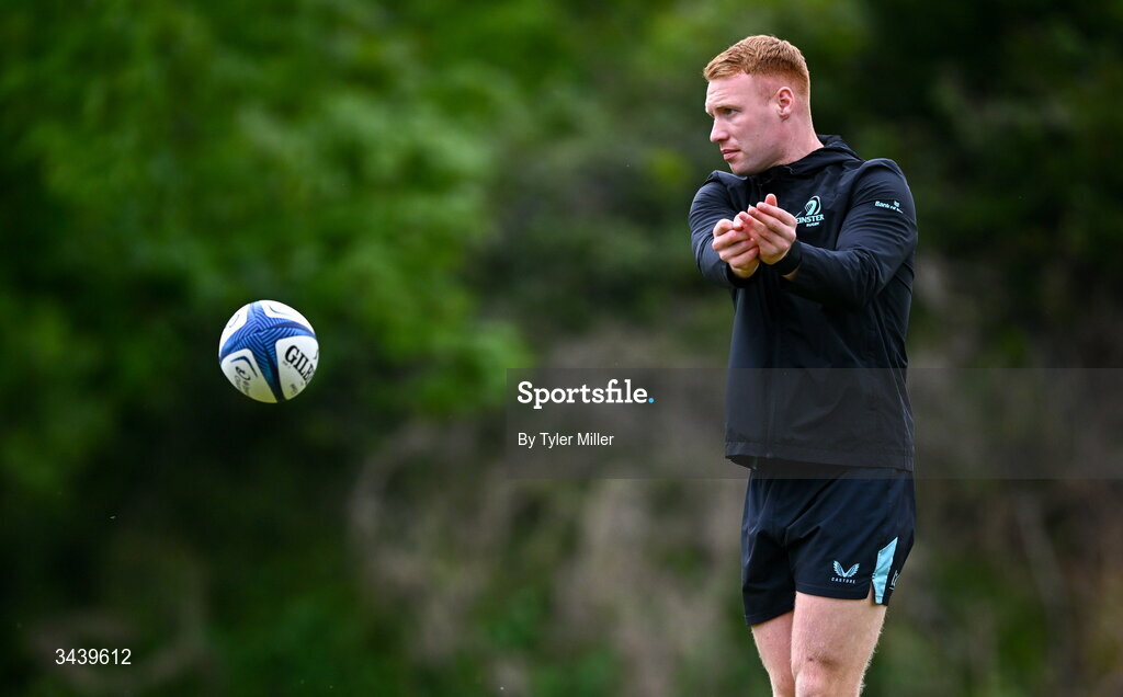 27 April 2026; Ciarán Frawley during a Leinster Rugby squad training session at Rosemount in UCD, Dublin. Photo by Tyler Miller/Sportsfile