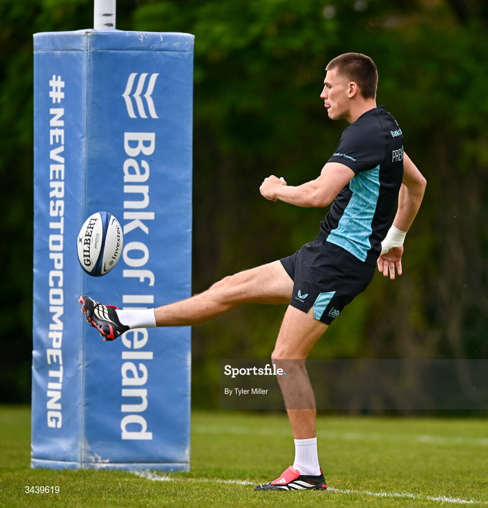 27 April 2026; Sam Prendergast during a Leinster Rugby squad training session at Rosemount in UCD, Dublin. Photo by Tyler Miller/Sportsfile