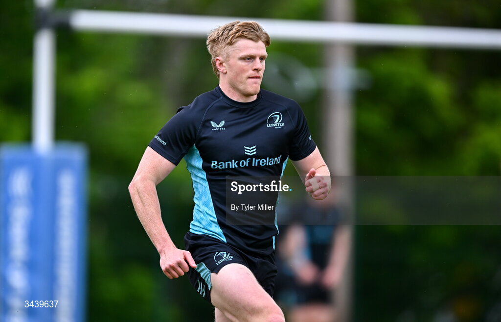 27 April 2026; Tommy O'Brien during a Leinster Rugby squad training session at Rosemount in UCD, Dublin. Photo by Tyler Miller/Sportsfile