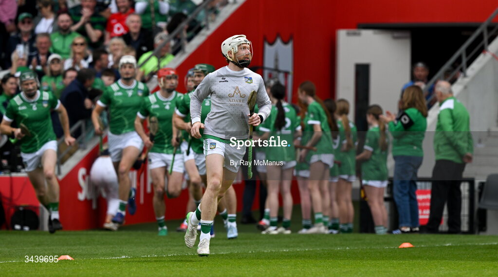 26 April 2026; Limerick captain, Cian Lynch, leads out his players before the Munster GAA Senior Hurling Championship Round 2 match between Cork and Limerick at SuperValu Páirc Uí Chaoimh in Cork. Photo by Ray McManus/Sportsfile