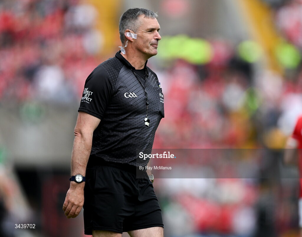 26 April 2026; Referee James Owens during the Munster GAA Senior Hurling Championship Round 2 match between Cork and Limerick at SuperValu Páirc Uí Chaoimh in Cork. Photo by Ray McManus/Sportsfile