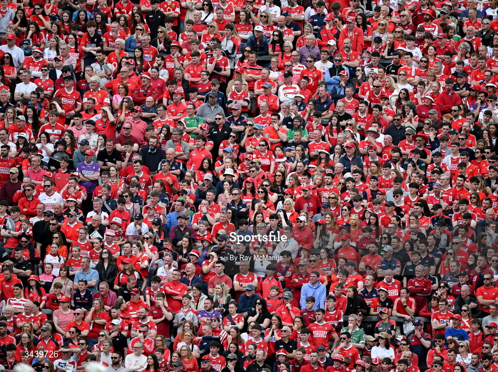 26 April 2026; Mostly Cork supporters amongst the 43,369 in attendance at the Munster GAA Senior Hurling Championship Round 2 match between Cork and Limerick at SuperValu Páirc Uí Chaoimh in Cork. Photo by Ray McManus/Sportsfile