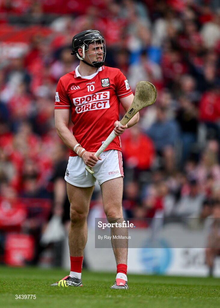 26 April 2026; Darragh Fitzgibbon of Cork prepares to strike a free during the Munster GAA Senior Hurling Championship Round 2 match between Cork and Limerick at SuperValu Páirc Uí Chaoimh in Cork. Photo by Ray McManus/Sportsfile