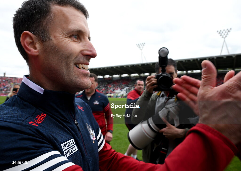 26 April 2026; Cork manager Ben O'Connor celebrates after the Munster GAA Senior Hurling Championship Round 2 match between Cork and Limerick at SuperValu Páirc Uí Chaoimh in Cork. Photo by Ray McManus/Sportsfile