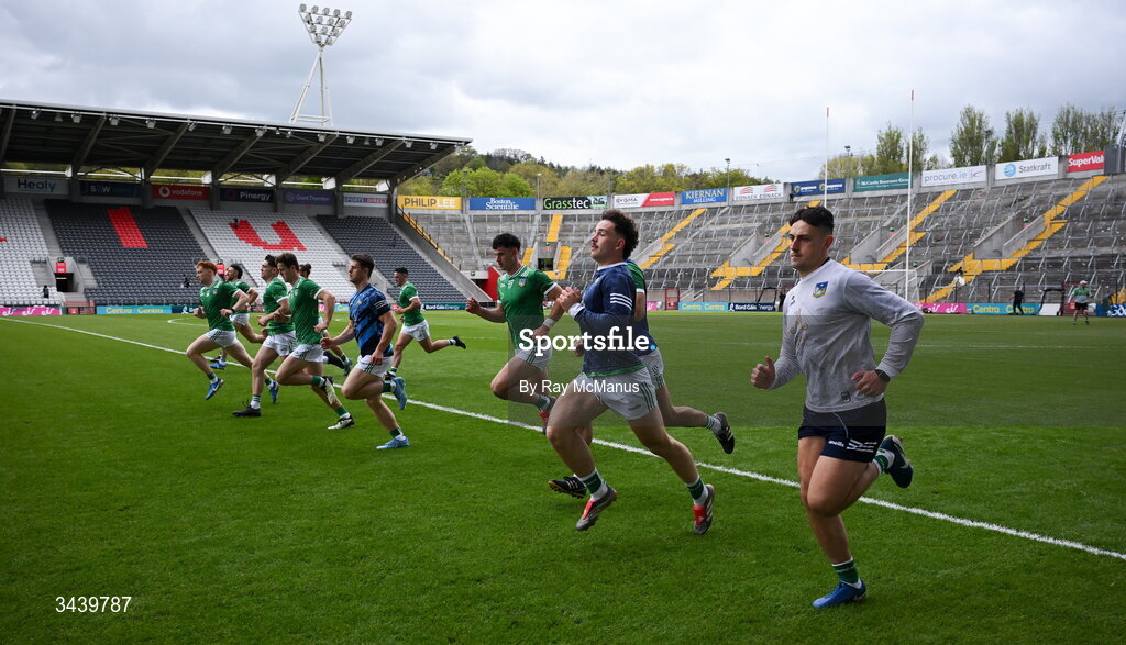 26 April 2026; Limerick substitutes go through a 'warm down' run after the Munster GAA Senior Hurling Championship Round 2 match between Cork and Limerick at SuperValu Páirc Uí Chaoimh in Cork. Photo by Ray McManus/Sportsfile