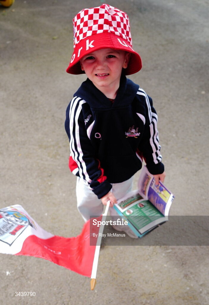 26 April 2026; Three year old Cork supporter Jackson Burke, from Bishopstown, before the Munster GAA Senior Hurling Championship Round 2 match between Cork and Limerick at SuperValu Páirc Uí Chaoimh in Cork. Photo by Ray McManus/Sportsfile