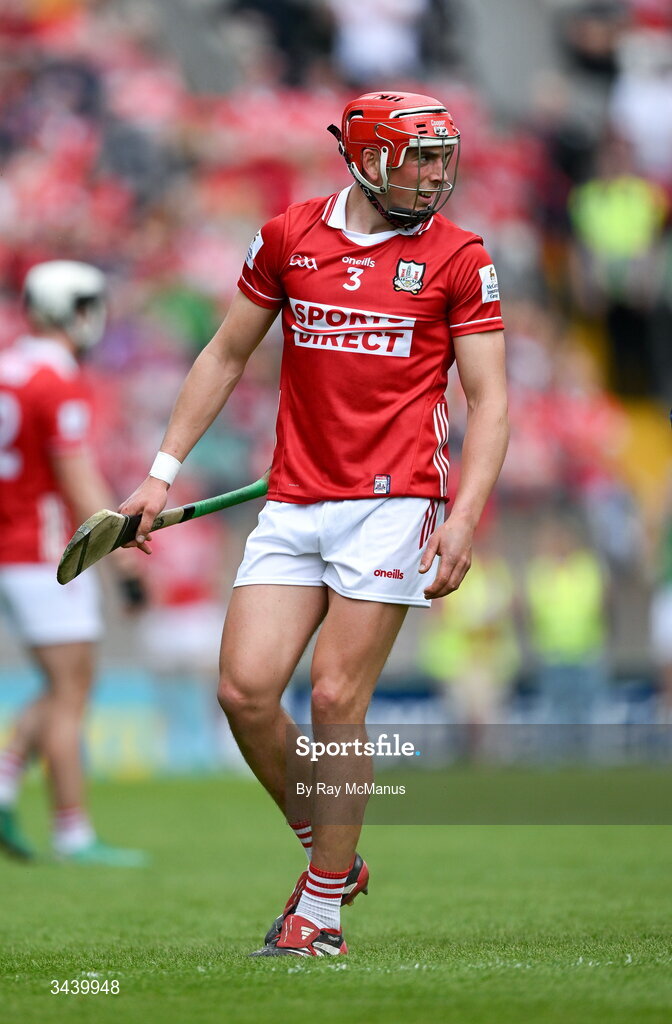 26 April 2026; Ciarán Joyce of Cork prepares to leave the field with what was later identified as an anterior cruciate ligament (ACL) injury, in the 5th minute, during the Munster GAA Senior Hurling Championship Round 2 match between Cork and Limerick at SuperValu Páirc Uí Chaoimh in Cork. Photo by Ray McManus/Sportsfile