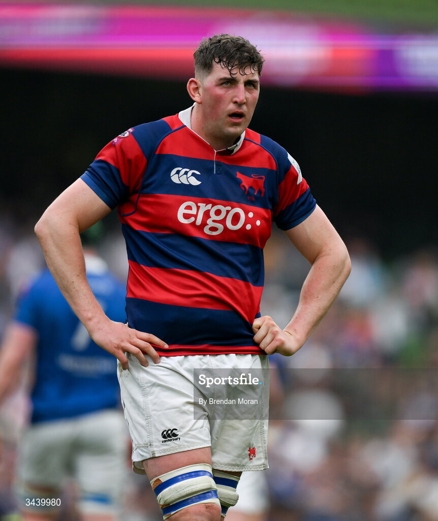 26 April 2026; Fionn Gilbert of Clontarf FC during the Energia Men's All-Ireland League Division 1A final match between Clontarf FC and St Mary's College RFC at the Aviva Stadium in Dublin. Photo by Brendan Moran/Sportsfile