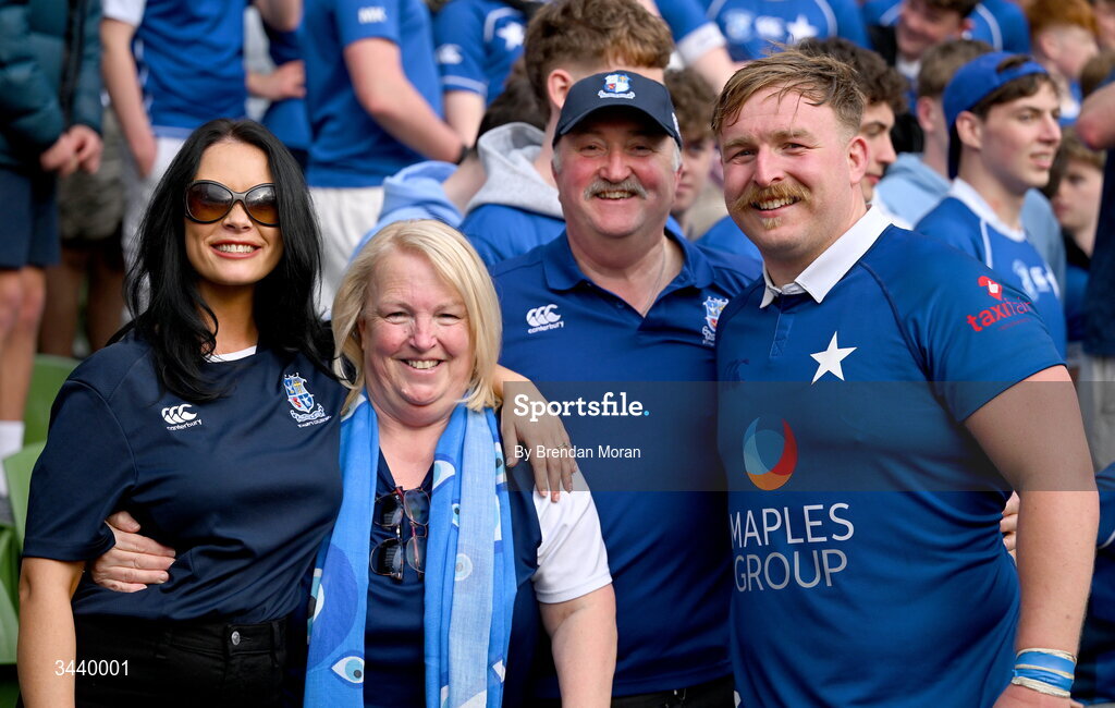 26 April 2026; Thomas O'Reilly of St Mary's College RFC celebrates with family after the Energia Men's All-Ireland League Division 1A final match between Clontarf FC and St Mary's College RFC at the Aviva Stadium in Dublin. Photo by Brendan Moran/Sportsfile