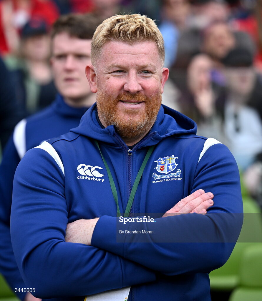 26 April 2026; St Mary's College RFC head coach Mark McHugh after the Energia Men's All-Ireland League Division 1A final match between Clontarf FC and St Mary's College RFC at the Aviva Stadium in Dublin. Photo by Brendan Moran/Sportsfile