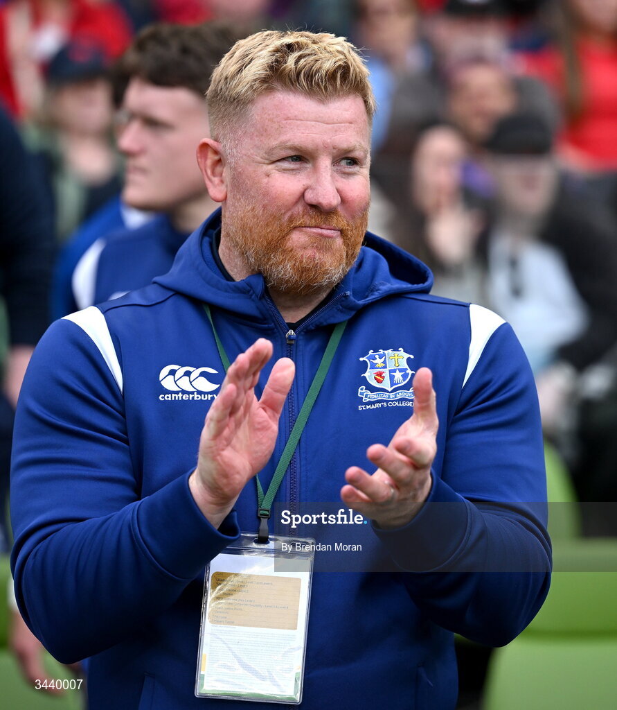 26 April 2026; St Mary's College RFC head coach Mark McHugh after the Energia Men's All-Ireland League Division 1A final match between Clontarf FC and St Mary's College RFC at the Aviva Stadium in Dublin. Photo by Brendan Moran/Sportsfile