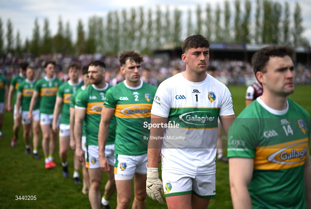 25 April 2026; Leitrim goalkeeper Killian Gaffey during the pre-match parade before the Connacht GAA Football Senior Championship semi-final match between Leitrim and Galway at Heartland Credit Union Páirc Seán Mac Diarmada in Carrick-on-Shannon, Leitrim. Photo by Stephen McCarthy/Sportsfile