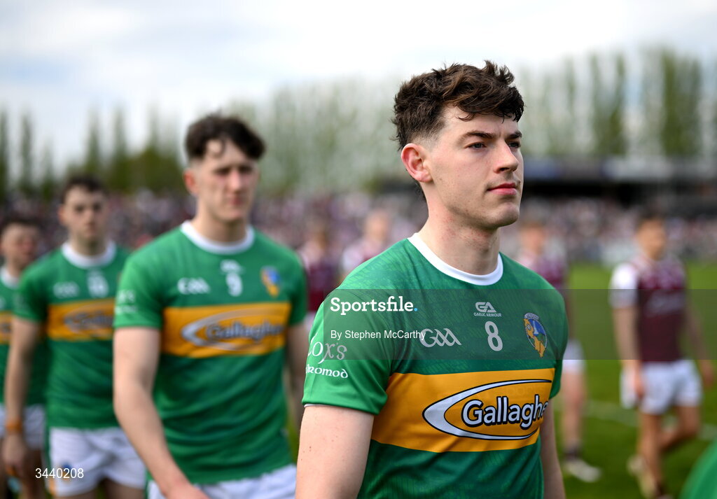 25 April 2026; Conor Quinn of Leitrim during the pre-match parade before the Connacht GAA Football Senior Championship semi-final match between Leitrim and Galway at Heartland Credit Union Páirc Seán Mac Diarmada in Carrick-on-Shannon, Leitrim. Photo by Stephen McCarthy/Sportsfile