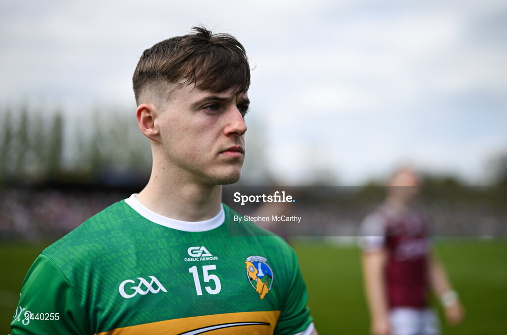 25 April 2026; Oisín McLoughlin of Leitrim during the pre-match parade before the Connacht GAA Football Senior Championship semi-final match between Leitrim and Galway at Heartland Credit Union Páirc Seán Mac Diarmada in Carrick-on-Shannon, Leitrim. Photo by Stephen McCarthy/Sportsfile