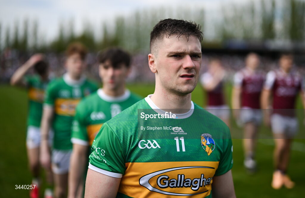 25 April 2026; Riordan O'Rourke of Leitrim during the pre-match parade before the Connacht GAA Football Senior Championship semi-final match between Leitrim and Galway at Heartland Credit Union Páirc Seán Mac Diarmada in Carrick-on-Shannon, Leitrim. Photo by Stephen McCarthy/Sportsfile