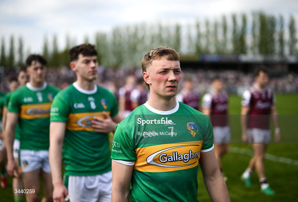 25 April 2026; Keith Keegan of Leitrim during the pre-match parade before the Connacht GAA Football Senior Championship semi-final match between Leitrim and Galway at Heartland Credit Union Páirc Seán Mac Diarmada in Carrick-on-Shannon, Leitrim. Photo by Stephen McCarthy/Sportsfile