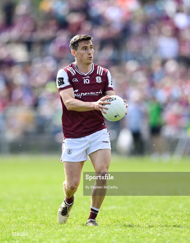 25 April 2026; Finnian Ó Laoi of Galway during the Connacht GAA Football Senior Championship semi-final match between Leitrim and Galway at Heartland Credit Union Páirc Seán Mac Diarmada in Carrick-on-Shannon, Leitrim. Photo by Stephen McCarthy/Sportsfile