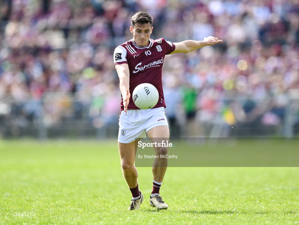 25 April 2026; Finnian Ó Laoi of Galway during the Connacht GAA Football Senior Championship semi-final match between Leitrim and Galway at Heartland Credit Union Páirc Seán Mac Diarmada in Carrick-on-Shannon, Leitrim. Photo by Stephen McCarthy/Sportsfile