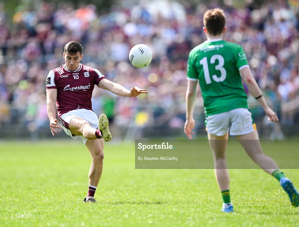 25 April 2026; Finnian Ó Laoi of Galway during the Connacht GAA Football Senior Championship semi-final match between Leitrim and Galway at Heartland Credit Union Páirc Seán Mac Diarmada in Carrick-on-Shannon, Leitrim. Photo by Stephen McCarthy/Sportsfile