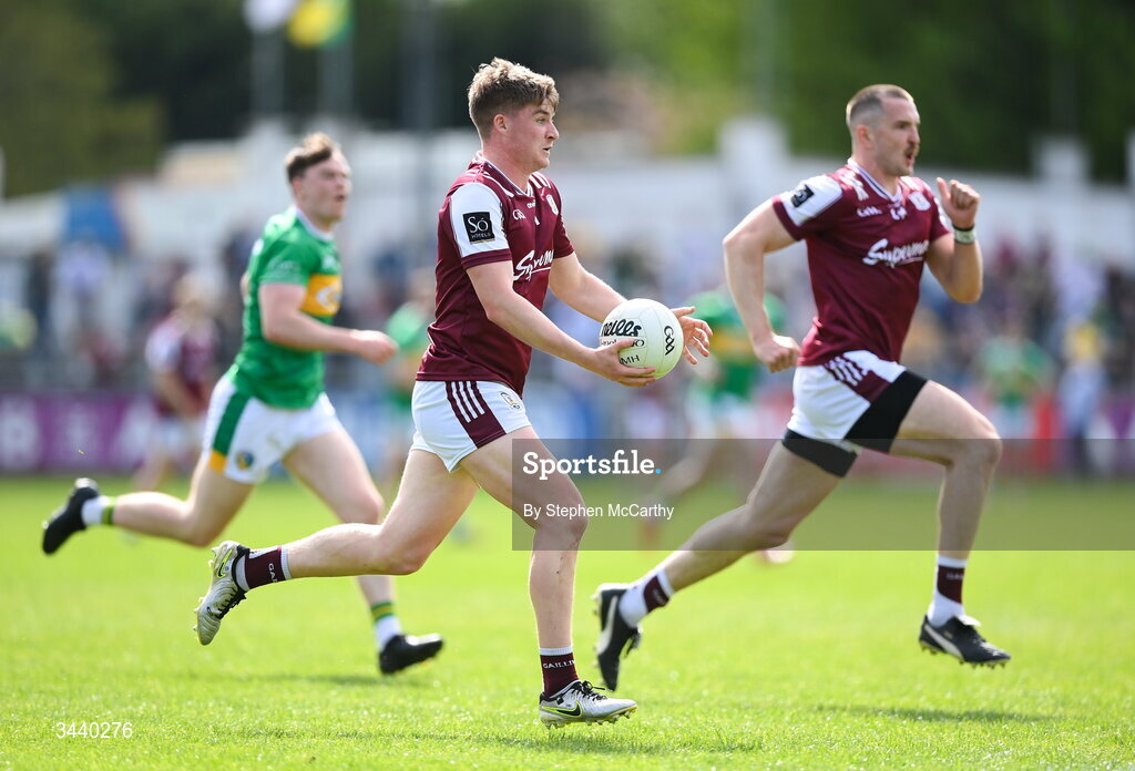 25 April 2026; Liam Ó Conghaile of Galway during the Connacht GAA Football Senior Championship semi-final match between Leitrim and Galway at Heartland Credit Union Páirc Seán Mac Diarmada in Carrick-on-Shannon, Leitrim. Photo by Stephen McCarthy/Sportsfile