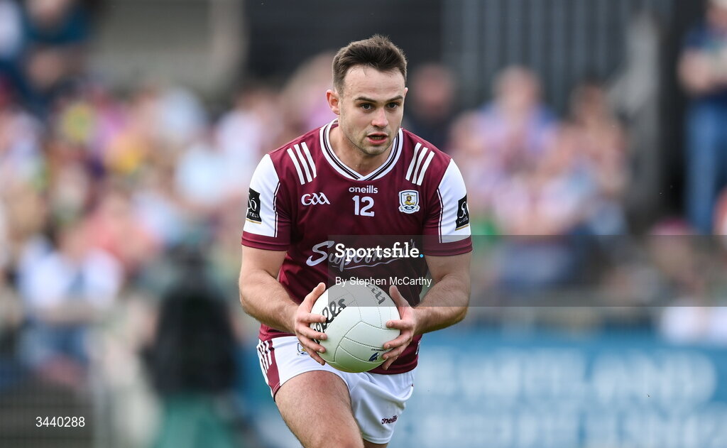25 April 2026; Cillian McDaid of Galway during the Connacht GAA Football Senior Championship semi-final match between Leitrim and Galway at Heartland Credit Union Páirc Seán Mac Diarmada in Carrick-on-Shannon, Leitrim. Photo by Stephen McCarthy/Sportsfile