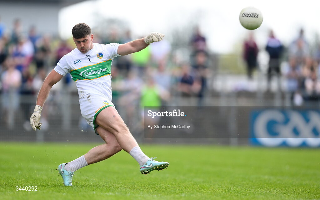 25 April 2026; Leitrim goalkeeper Killian Gaffey during the Connacht GAA Football Senior Championship semi-final match between Leitrim and Galway at Heartland Credit Union Páirc Seán Mac Diarmada in Carrick-on-Shannon, Leitrim. Photo by Stephen McCarthy/Sportsfile