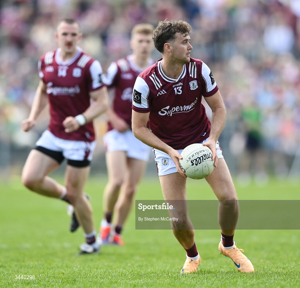 25 April 2026; Robert Finnerty of Galway during the Connacht GAA Football Senior Championship semi-final match between Leitrim and Galway at Heartland Credit Union Páirc Seán Mac Diarmada in Carrick-on-Shannon, Leitrim. Photo by Stephen McCarthy/Sportsfile