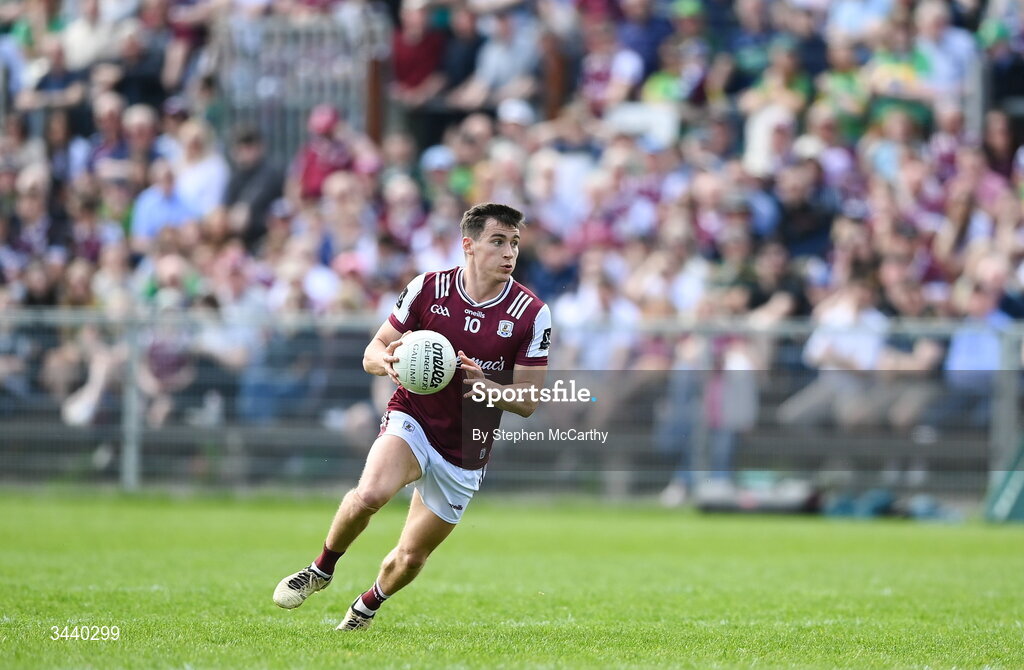 25 April 2026; Finnian Ó Laoi of Galway during the Connacht GAA Football Senior Championship semi-final match between Leitrim and Galway at Heartland Credit Union Páirc Seán Mac Diarmada in Carrick-on-Shannon, Leitrim. Photo by Stephen McCarthy/Sportsfile