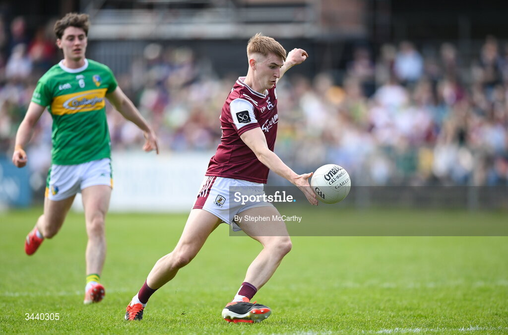 25 April 2026; Oisín Mac Donnacha of Galway during the Connacht GAA Football Senior Championship semi-final match between Leitrim and Galway at Heartland Credit Union Páirc Seán Mac Diarmada in Carrick-on-Shannon, Leitrim. Photo by Stephen McCarthy/Sportsfile